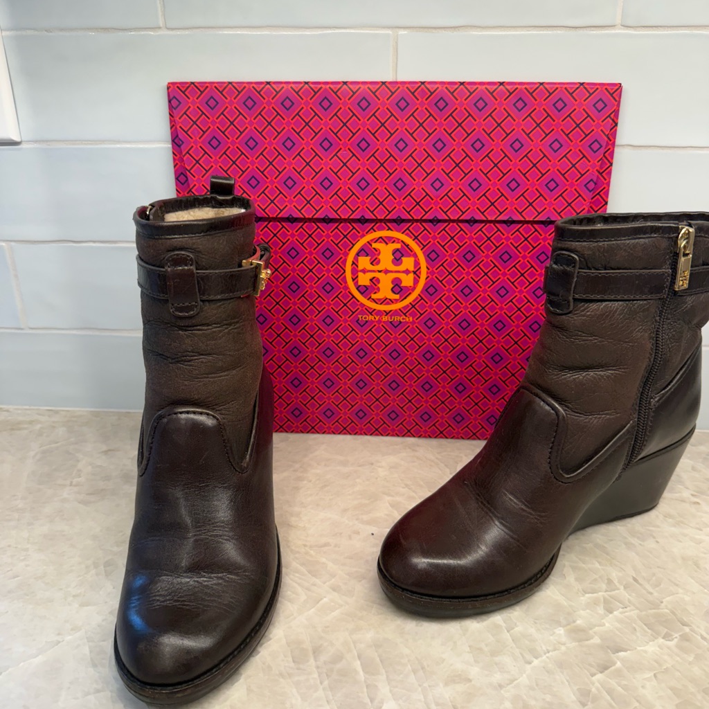 Tory Burch Dark Brown Wedge Boots